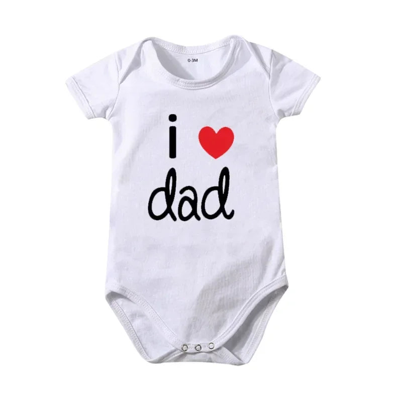 Pure Cotton “I Love Mom” & “I Love Dad” Newborn Rompers - Matching Baby Bodysuits for Twins, Summer Clothes for 0-24 Months