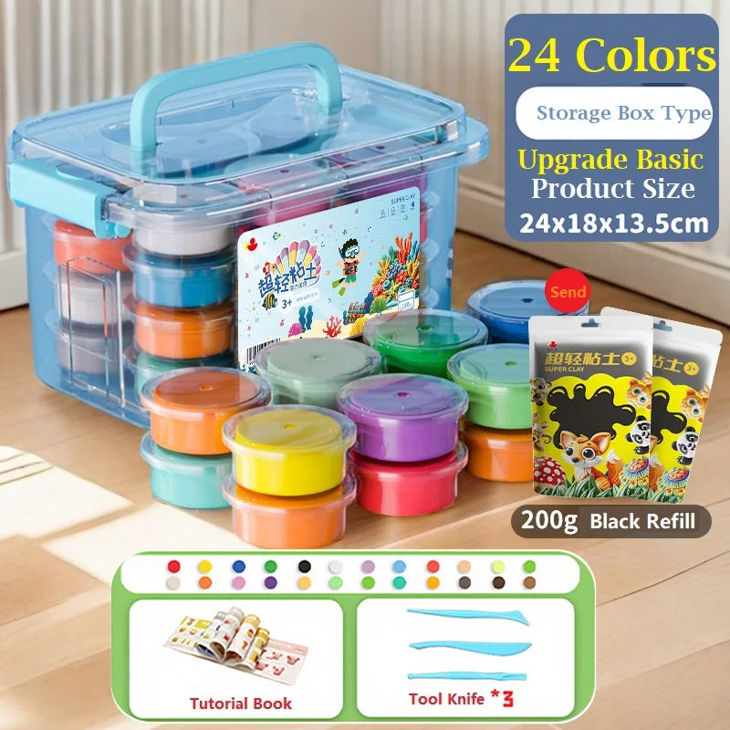 12/24/36 Colors Super Light Clay Set - Air-Dry Polymer Modeling Clay with Carving Tool, DIY Crafts Toy for Children, Gift Idea