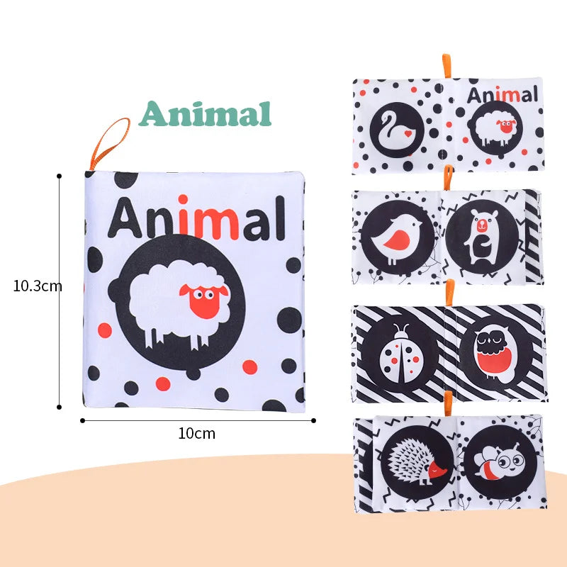 Visual Stimulus Cloth Book - Montessori Early Educational Toy, Cartoon Activity Fabric Book for Toddlers, Kids Gift for Babies