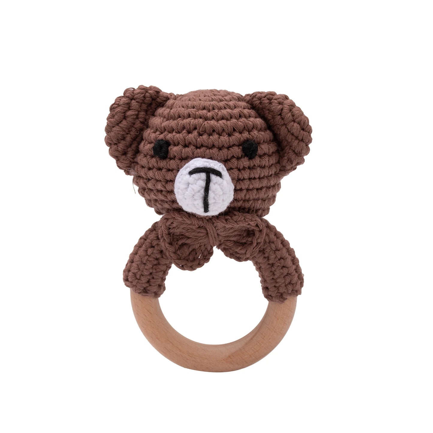 1pc Baby Teether Music Rattle - Animal Crochet Rattle, Elephant & Giraffe Wooden Ring, Babies Gym Montessori Children’s Toys