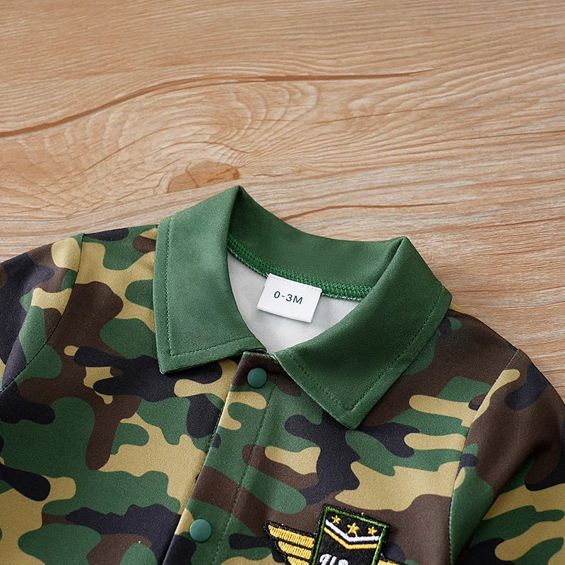Newborn Baby Boy Jumpsuit – Long Sleeve Camouflage Footed Romper (0-12 Months, Boston Design)
