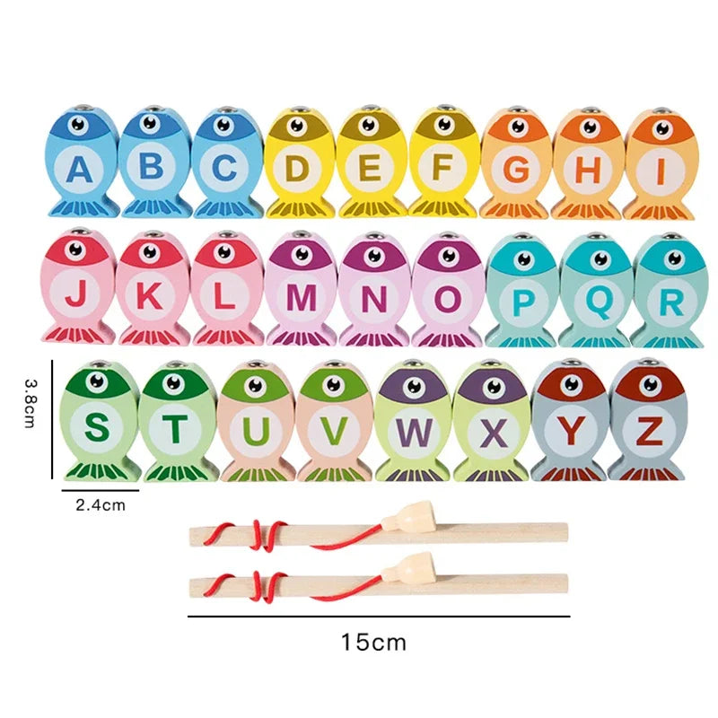 Kids Wooden Fishing Game – Alphabet & Numeric Cognitive Toys, Early Education Interactive Gift