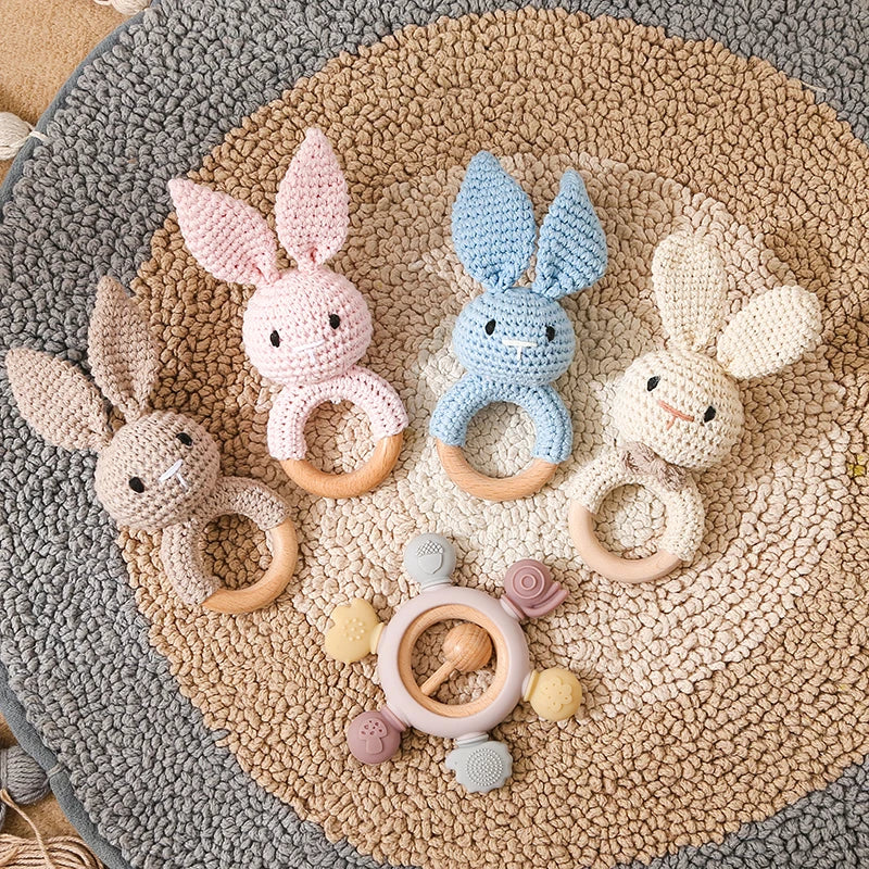 1pc Baby Teether Music Rattle - Animal Crochet Rattle, Elephant & Giraffe Wooden Ring, Babies Gym Montessori Children’s Toys