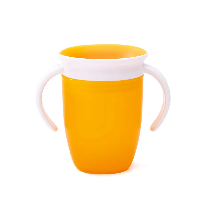 360° Rotatable Baby Learning Drinking Cup with Double Handle, Flip Lid, Leakproof Silicone Infants Water Bottle