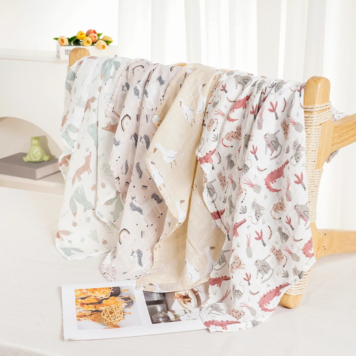 Elinfant 4-Piece Set – Soft Muslin Baby Burp Cloths & Drool Bibs, 60x60cm Comfortable Baby Scarf Blanket - Kidzy Market