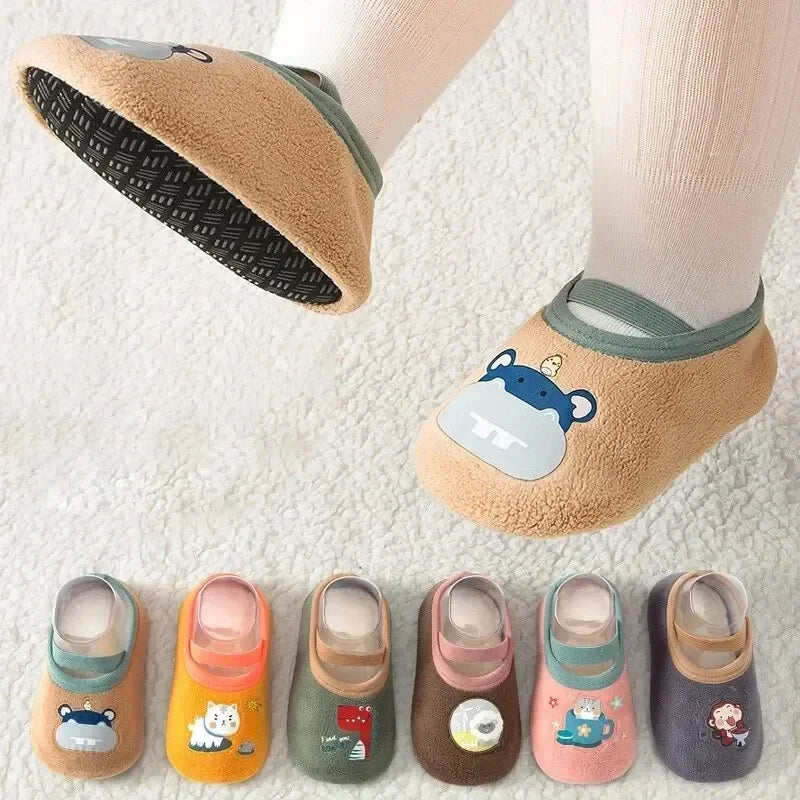 Baby Anti-Slip Socks Newborn Warm Crib Floor Shoes with Rubber Sole for Children Boy Toddler Girl Infant Cute Kids Slippers