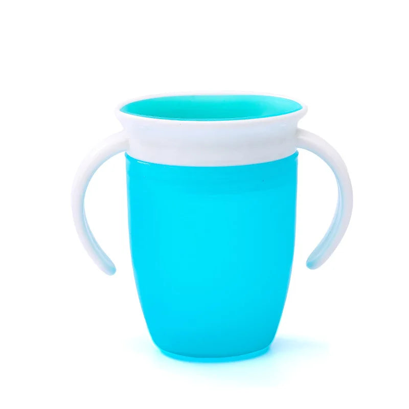 360° Rotatable Baby Learning Drinking Cup with Double Handle, Flip Lid, Leakproof Silicone Infants Water Bottle