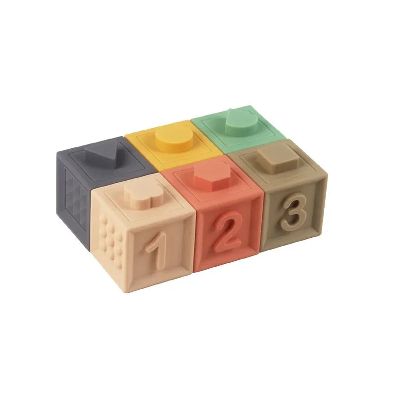 Soft Silicone Block Toy Stacking Tower Bath Teether Montessori