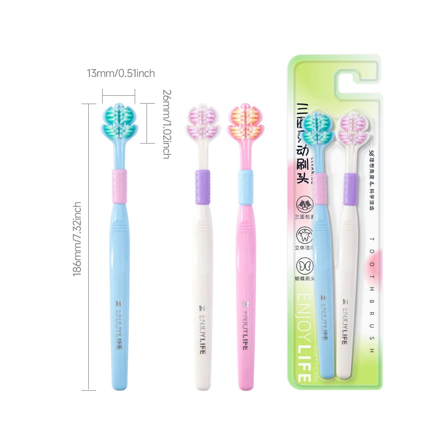 3D Stereo Three-Sided Toothbrush – Ultra-Fine Soft Bristles, Adult Toothbrush with Tongue Scraper for Deep Cleaning & Oral Care
