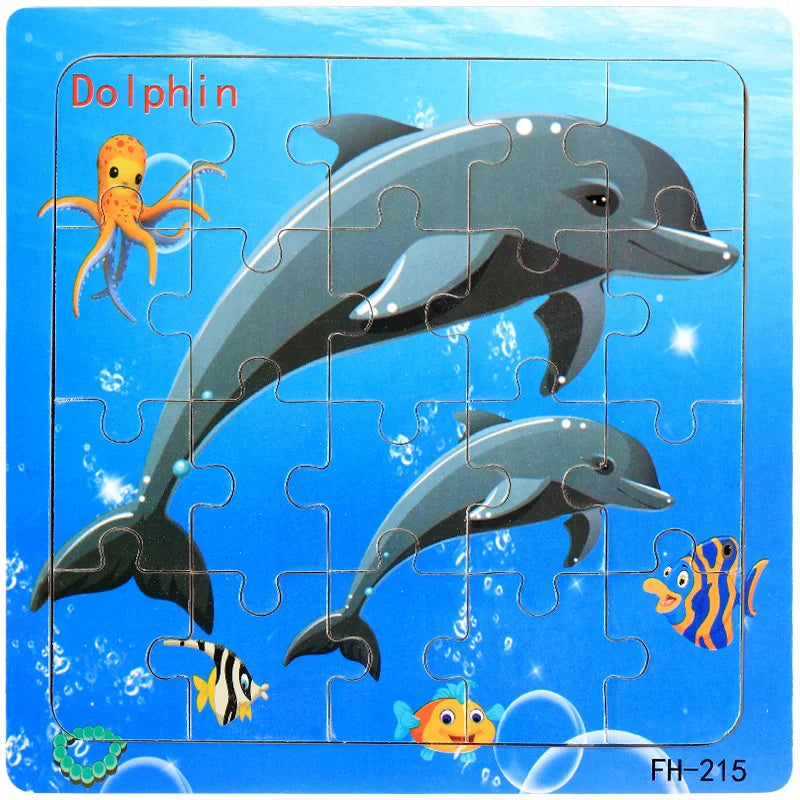 New 20 Piece Wooden 3D Puzzle, Cartoon Animal & Vehicle Jigsaw, Montessori Educational Toy for Kids, Baby 1-3 Years