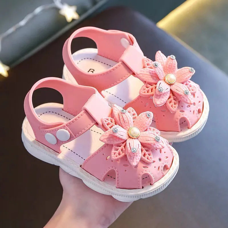 Solid Bow Children’s Summer Shoes – Cute PVC Non-Slip Beach Sandals for Baby Girls, Soft Infant Fashion Footwear