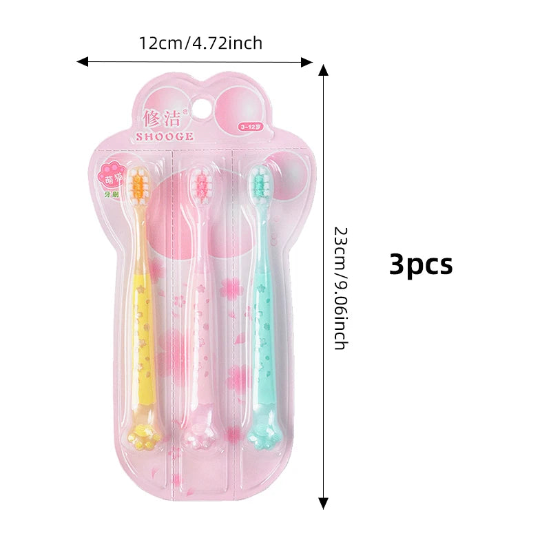 3pcs/box Kids Toothbrushes, Soft Bristles for Gum Care, Cat Paw Design for Tongue Cleaning, Independent Packaging, for 3-12 Years Old Kids