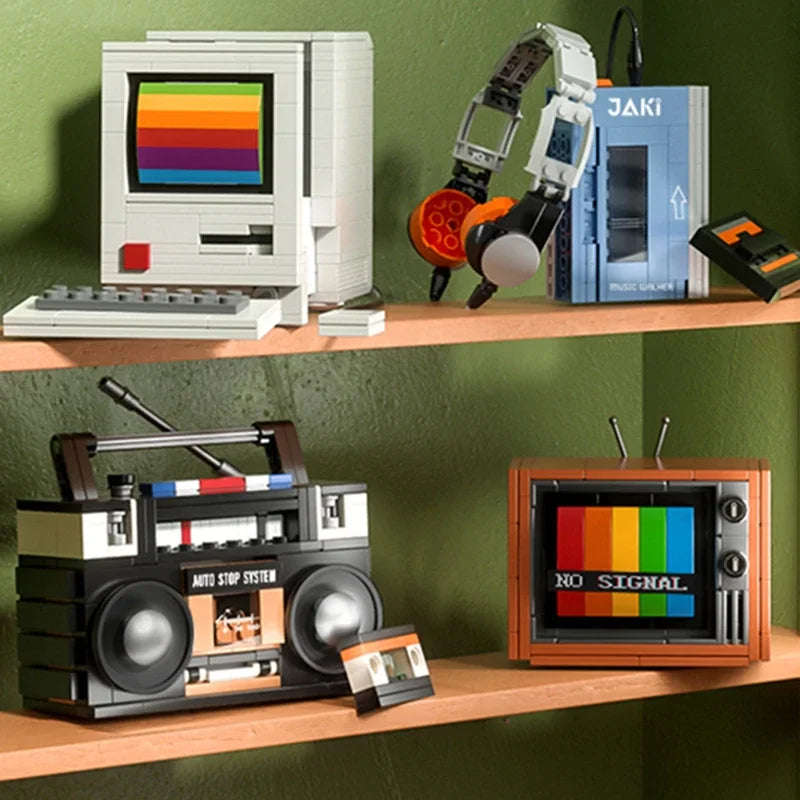 DIY Retro Electrical Appliances Building Blocks – TV, Computer, Tape, Walkman, Game Console, and Radio Model Set