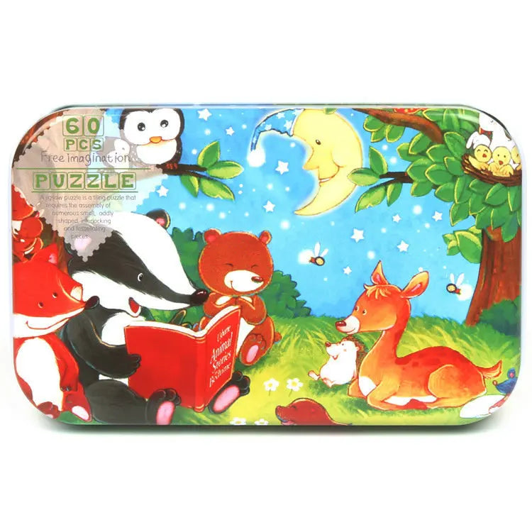 60 Pieces Wooden Jigsaw Puzzle – Cartoon Vehicle and Animal Educational Toy for Kids