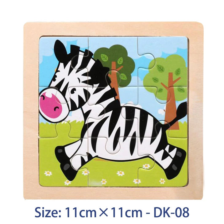 11cm (4.33in) Kids Wooden Jigsaw Puzzle – Cartoon Animal and Vehicle Montessori Educational Toy