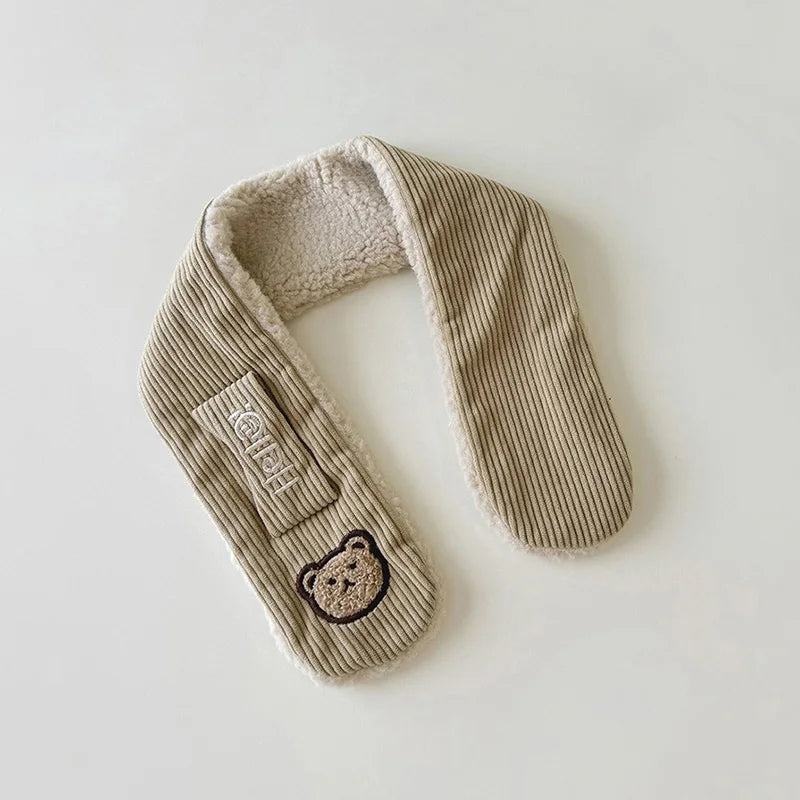 Kids’ Corduroy Winter Scarf & Gloves Set – Thick Velvet Warm Mittens for Boys & Girls