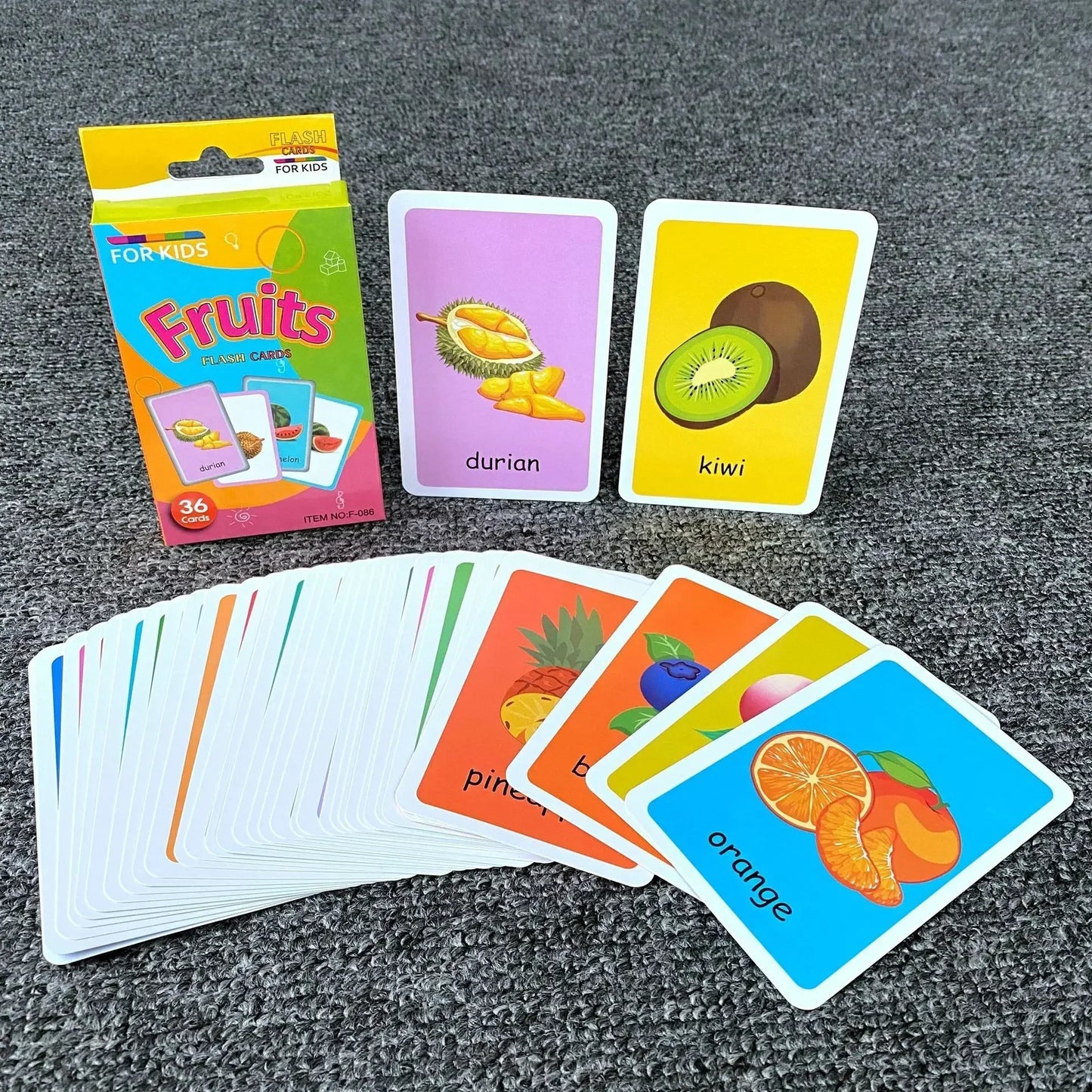 36pcs Children Cognition Cards - Body Parts, Animal, Fruits Double-Sided Flashcards, Montessori Early Educational Toys for Baby Kids Gifts