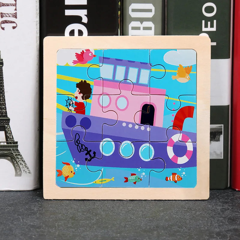 11x11cm (4.33x4.33in) Kids Wooden Puzzle – Cartoon Animal Traffic Tangram Educational Toy