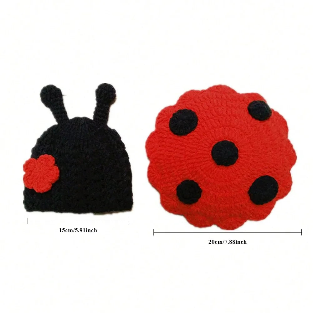 Newborn Photography Outfit Handmade Knitted Baby Beetle Ladybird Costume Romper for Kids Boy Girl Photo Props Clothing