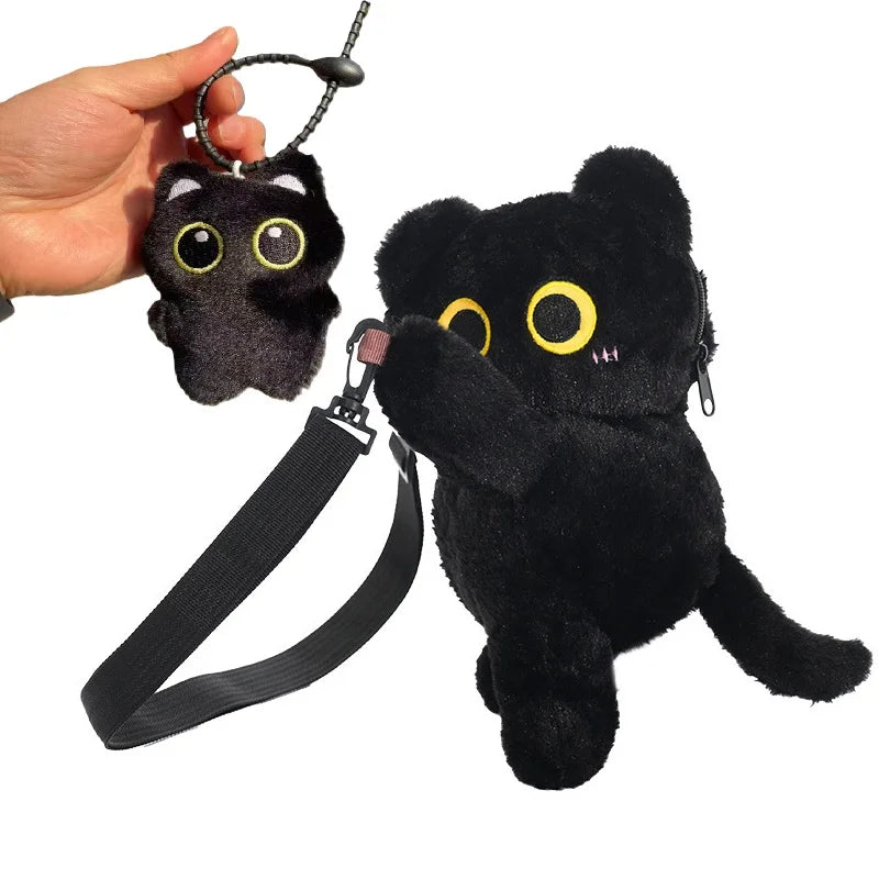 Black Cat Plush Backpack – Big Eyes Kitten Doll Large Capacity Soft Toy Shoulder and Crossbody Bag