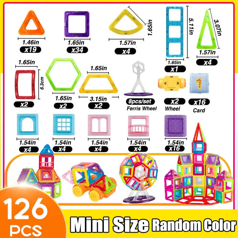 64-184PCS Kids Magnetic Building Blocks Mini Size STEM Construction Set
