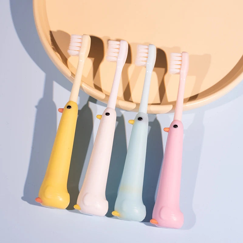 2pcs/Box Cute Duck Children Toothbrush – 0.12mm High-Density Soft Bristles, Non-Slip Handle for Kids Aged 3-12