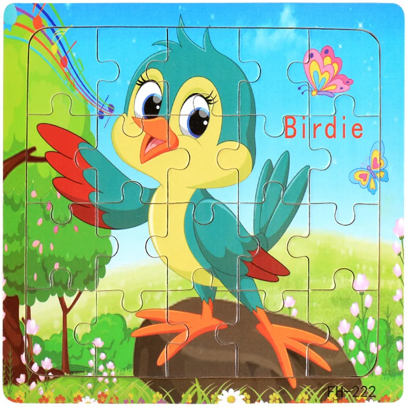 New 20 Piece Wooden 3D Puzzle, Cartoon Animal & Vehicle Jigsaw, Montessori Educational Toy for Kids, Baby 1-3 Years