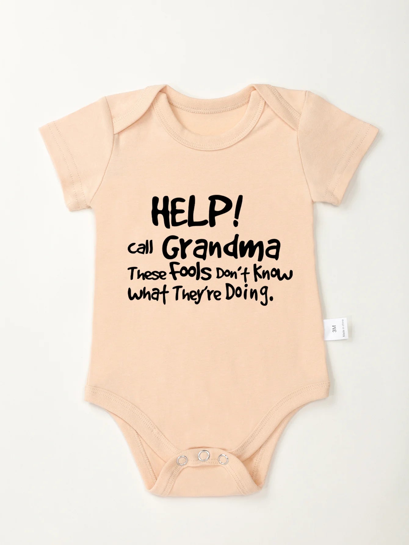 “Help Call Grandma” Letter Print Newborn Infant Rompers – Cute Short Sleeve Toddler Jumpsuit – Fashion Baby Boy & Girl Bodysuit