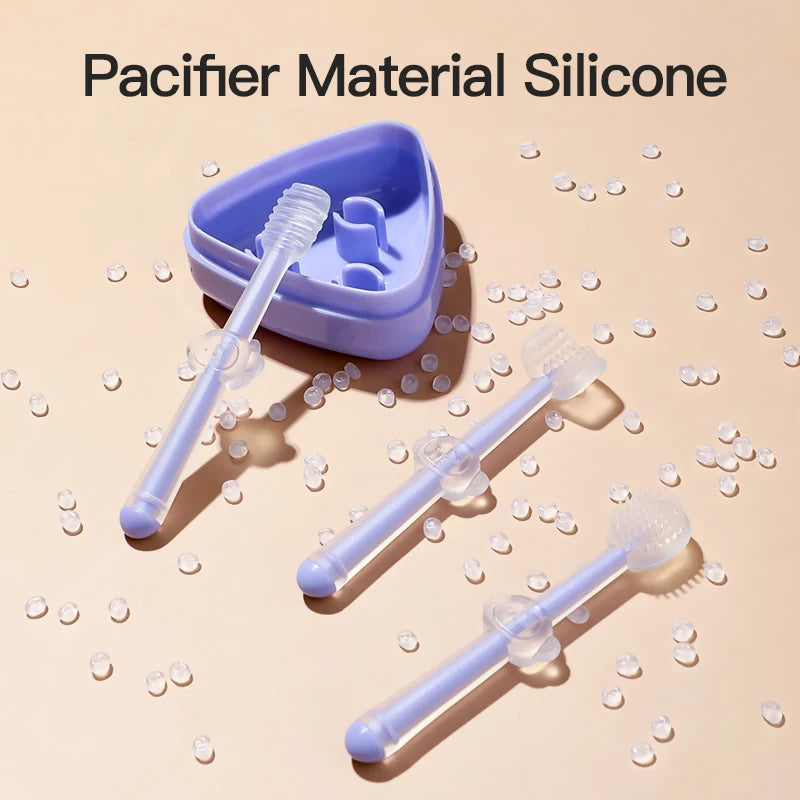 Infant Baby Silicone Deciduous Teeth Toothbrush Oral Tongue Cleaner with PP Storage Box