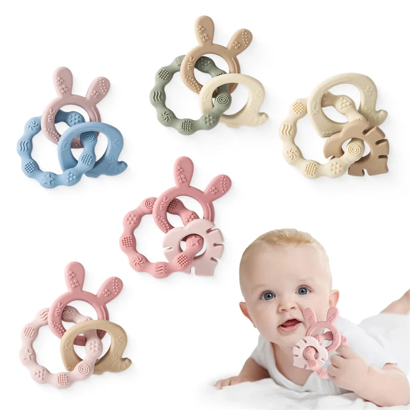 1Pc Baby Silicone Teether Ring - BPA-Free Rattles Bracelet, Food-Grade Cartoon Silicone Teething Toy, Newborn Baby Accessories
