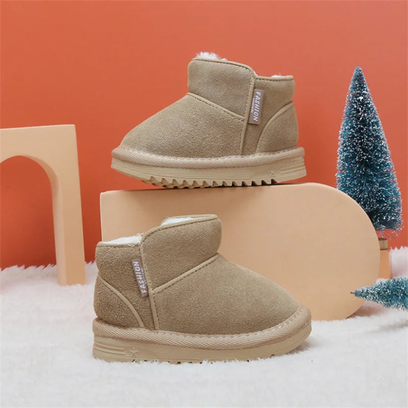 Winter Baby Snow Boots Warm Plush Leather Soft Sole Toddler Boots with Side Zipper