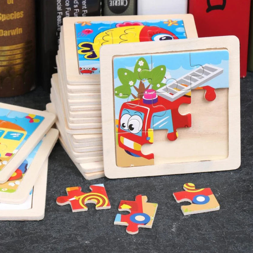11cm (4.33in) Kids Wooden Jigsaw Puzzle – Cartoon Animal and Vehicle Montessori Educational Toy