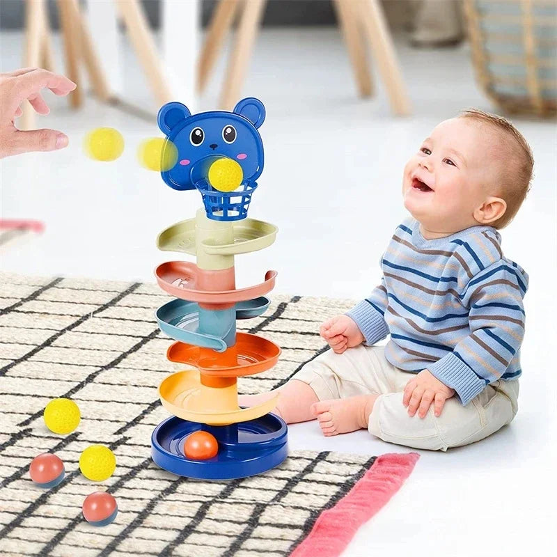 Montessori Rolling Ball Tower – Stacking Track Educational Toy for Babies Ages 1–3