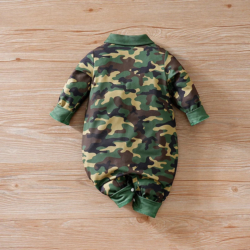 Newborn Baby Boy Jumpsuit – Long Sleeve Camouflage Footed Romper (0-12 Months, Boston Design)