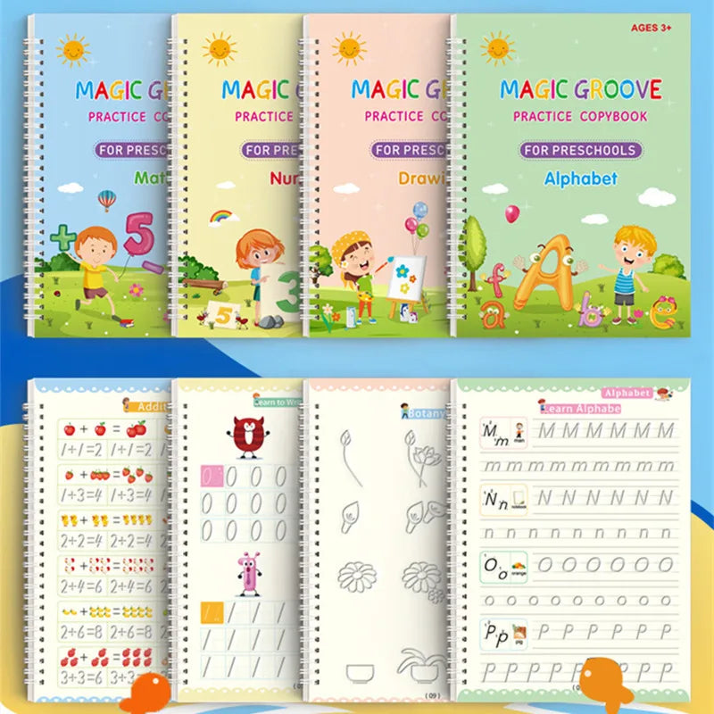 Reusable Magic Copybook – Montessori Drawing and Writing Toy for Kids with Pen Control Training and Educational Stickers