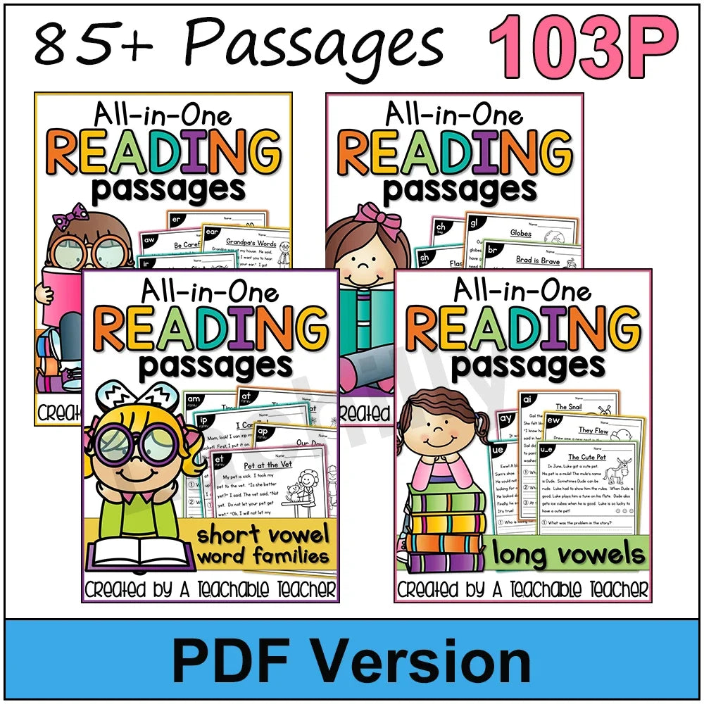 Phonics Reading Comprehension Passages Set – 4 Books for Kids' Phonics Skill Practice