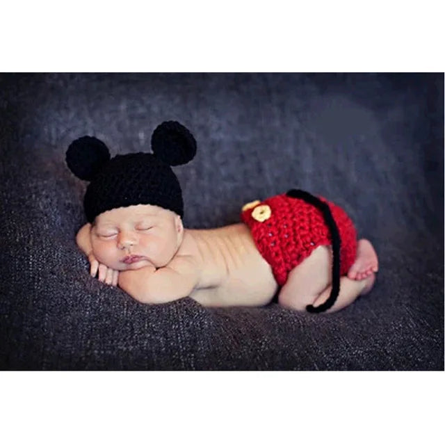 Animal Style Newborn Baby Crochet Halloween Costume - Handmade Mickey, Sleepy Owl & Frog Photography Props & Baby Gift