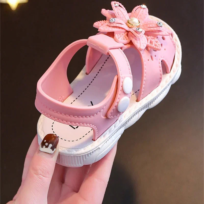 Solid Bow Children’s Summer Shoes – Cute PVC Non-Slip Beach Sandals for Baby Girls, Soft Infant Fashion Footwear