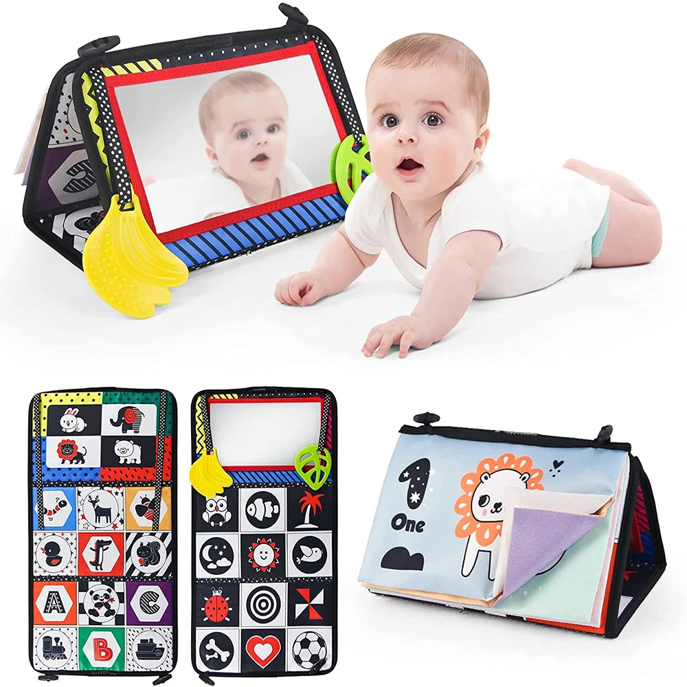Baby Cloth Book with Distorting Mirror - Soft Cartoon Parent-Child Interactive Early Educational Montessori Toy for Children