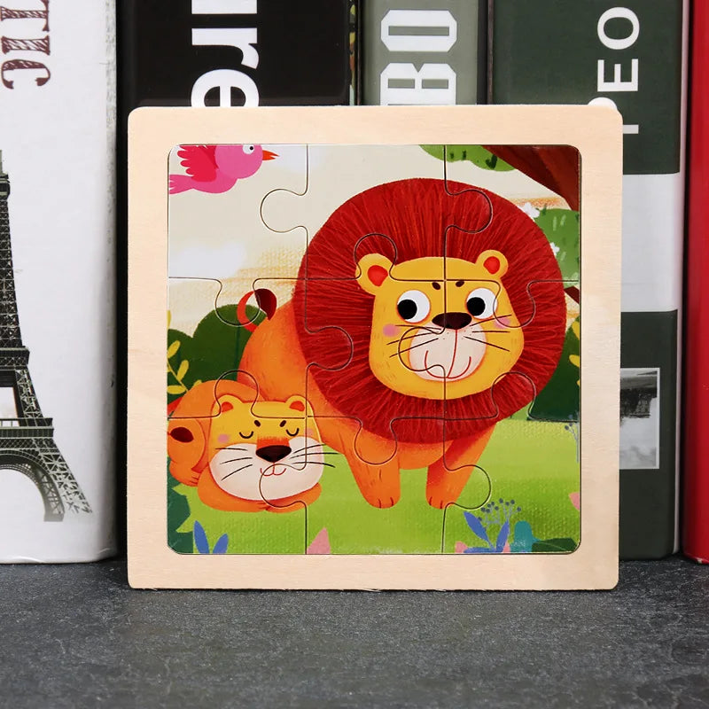 11x11cm (4.33x4.33in) Kids Wooden Puzzle – Cartoon Animal Traffic Tangram Educational Toy