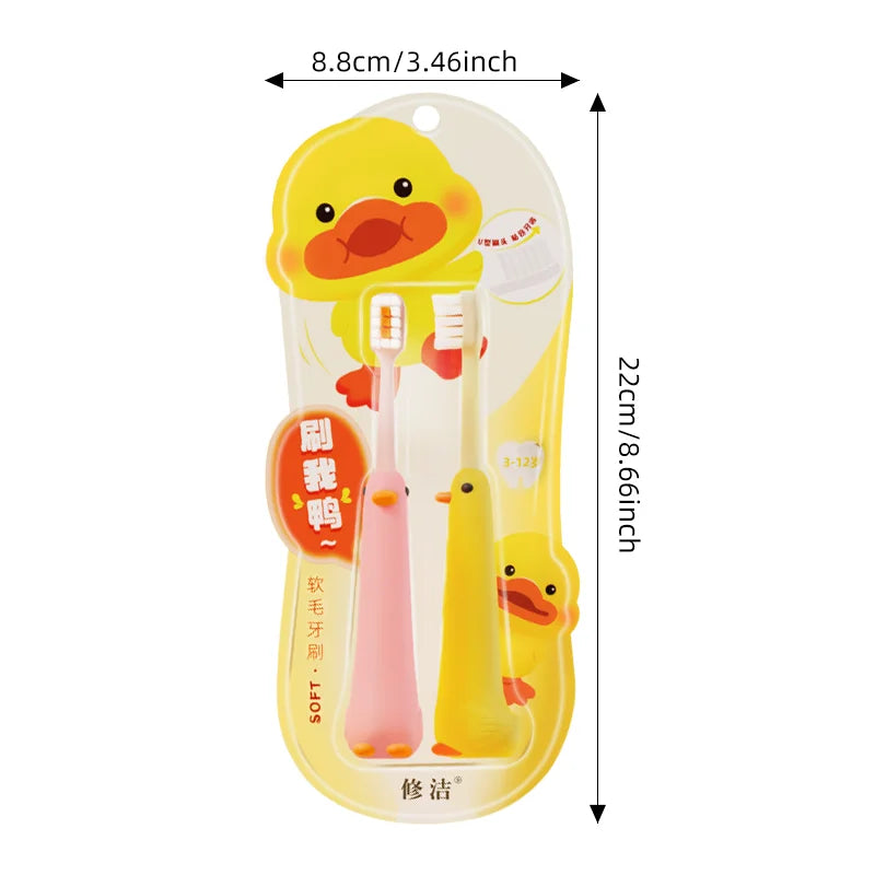 2pcs/Box Cute Duck Children Toothbrush – 0.12mm High-Density Soft Bristles, Non-Slip Handle for Kids Aged 3-12