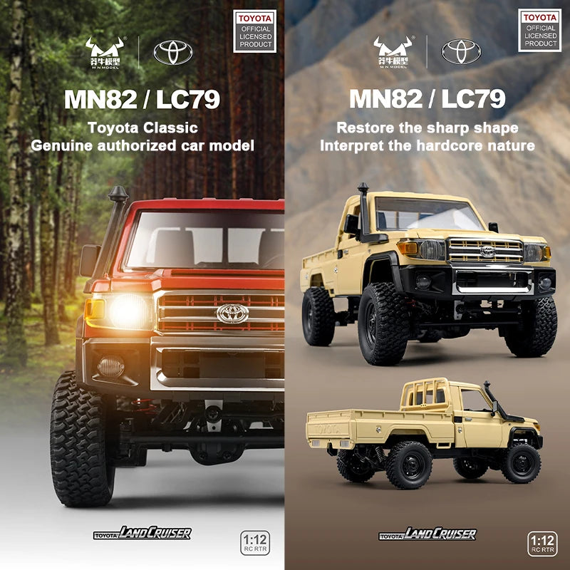 ZWN MN82 1:12 Retro RC Car with LED Lights and 4WD Remote Control Pickup Truck