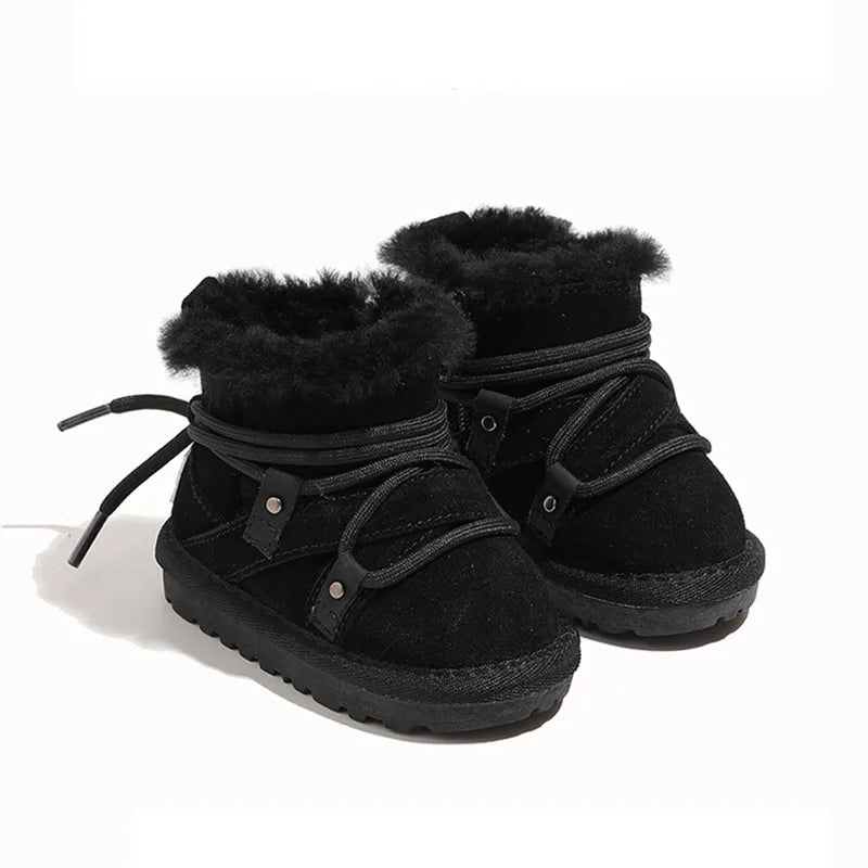 2024 New Winter Baby Snow Boots, Leather Warm Plush Infant Shoes, Soft Sole Boys Boots, Fashion Toddler Girls Boots (Size 16-25)