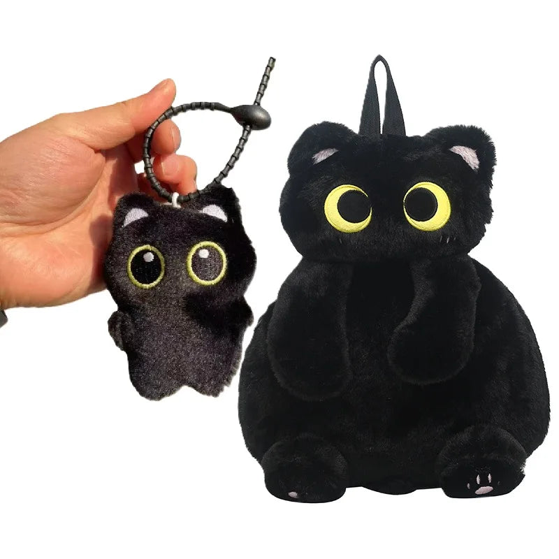 Black Cat Plush Backpack – Big Eyes Kitten Doll Large Capacity Soft Toy Shoulder and Crossbody Bag
