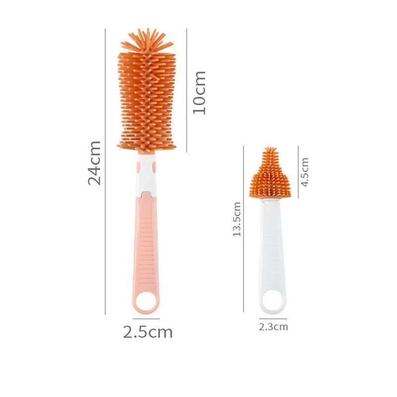 360-Degree Rotation Baby Bottle Cleaner Set - Silicone Multi-functional Nipple Brush with Anti-Slip Handle, Portable Design