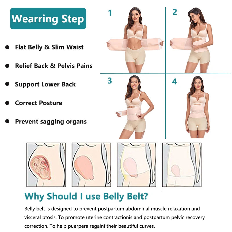 Postpartum Girdle C-Section Recovery Belt, Back Support Belly Wrap, Abdominal Binder Shapewear Cinchers