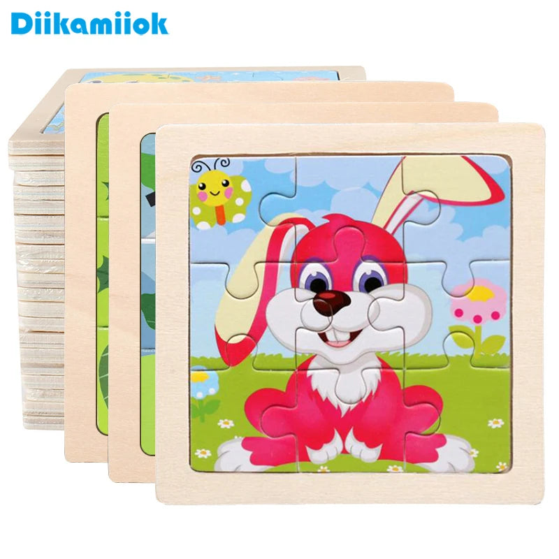 11cm (4.33in) Kids Wooden Jigsaw Puzzle – Cartoon Animal and Vehicle Montessori Educational Toy