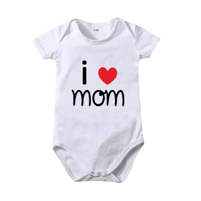 Pure Cotton “I Love Mom” & “I Love Dad” Newborn Rompers - Matching Baby Bodysuits for Twins, Summer Clothes for 0-24 Months