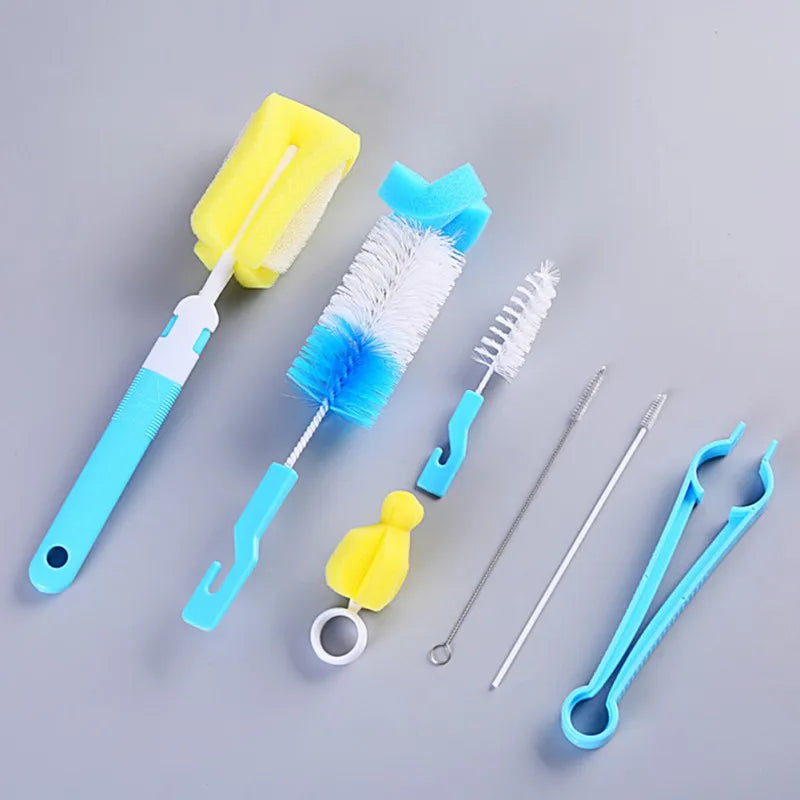 7-Piece Brush and Sponge Rotation Set for Cleaning Baby Pacifiers, Cups, and Nipples – Handheld Tools for Baby Feeding Bottle Cleaning
