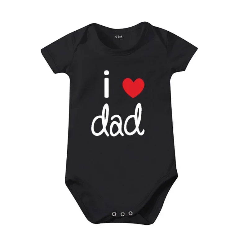 Pure Cotton “I Love Mom” & “I Love Dad” Newborn Rompers - Matching Baby Bodysuits for Twins, Summer Clothes for 0-24 Months